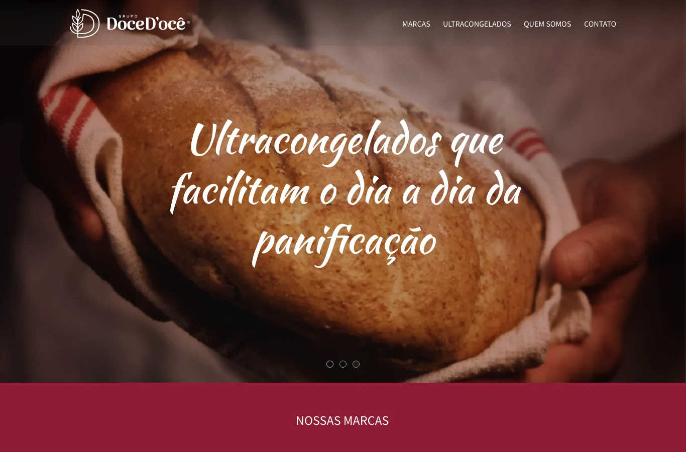 Home page del sito di Grupo Doce D’ocê con pane artigianale e i marchi Panutti e Frühling