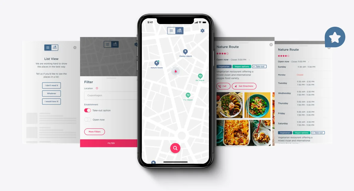 Celular com o mapa do app Genki e outras telas do app ao fundo