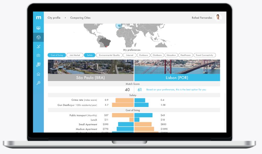 Notebook con una piattaforma che confronta le città del Portogallo