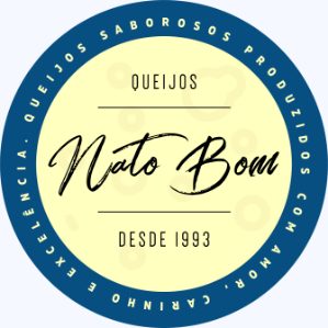 Logo circolare con la scritta Queijos Nato Bom desde 1993