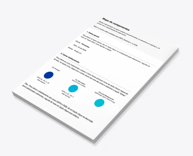 Foglio stampato con la mappa dei componenti e i colori istituzionali